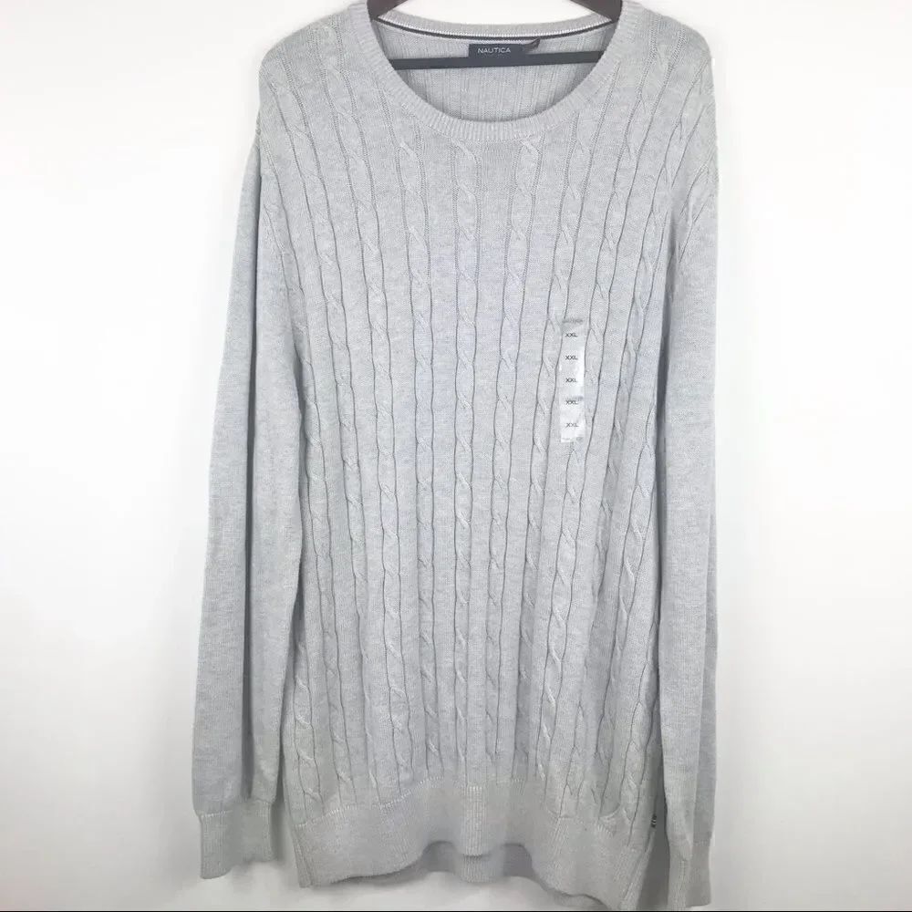 Nautica Gray Cable Knit Crew Neck Sweater NEW
